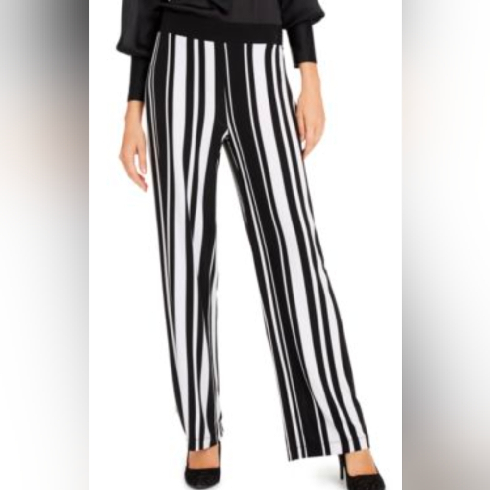 K. Jordan Flowy Silk PantWhite & Black striped pant Elastic Waist Front tie